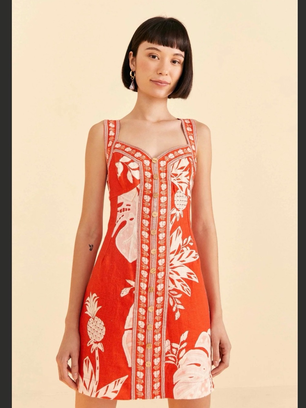 FARM Rio Floral Linen Button-Front Mini Dress - Picture 5 of 5
